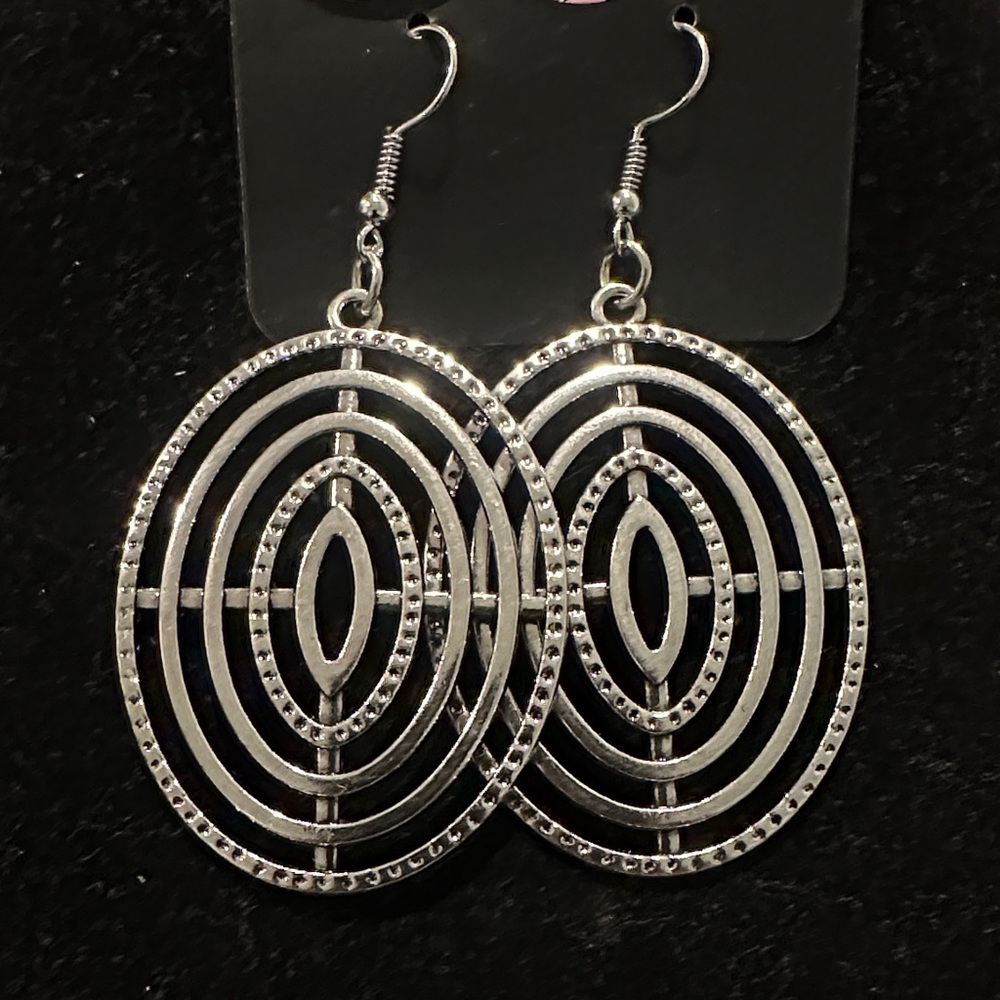 Silver Oval Cutout Dangle Earrings - Women Jewelry